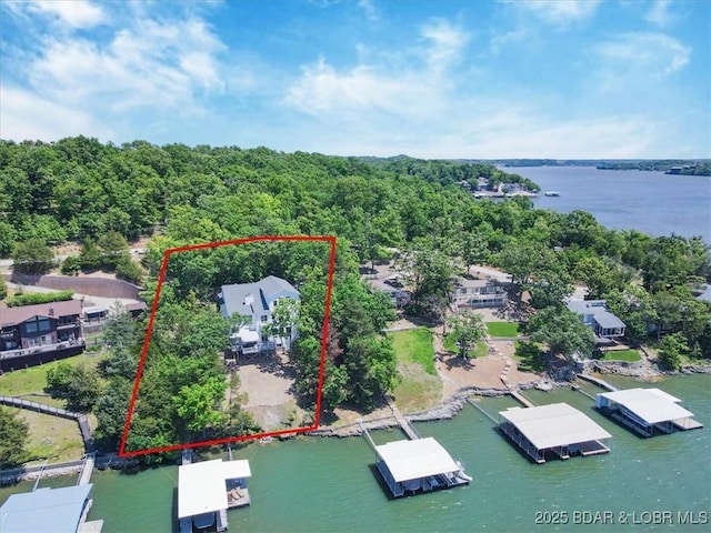 26 Port Bagnell Rd, Eldon, MO 65026 - aerial view of property's location with property parcel outlined and a nearby body of water