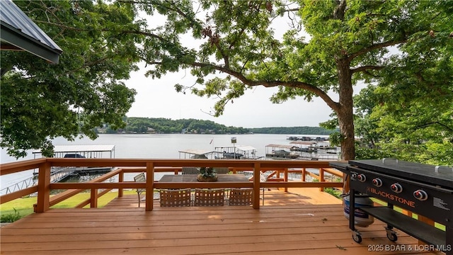 15350 Red Hollow Rd, Gravois Mills, MO 65037 - wooden terrace with a water view