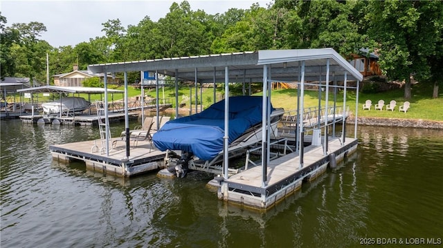 15350 Red Hollow Rd, Gravois Mills, MO 65037 - dock area featuring boat lift and a water view