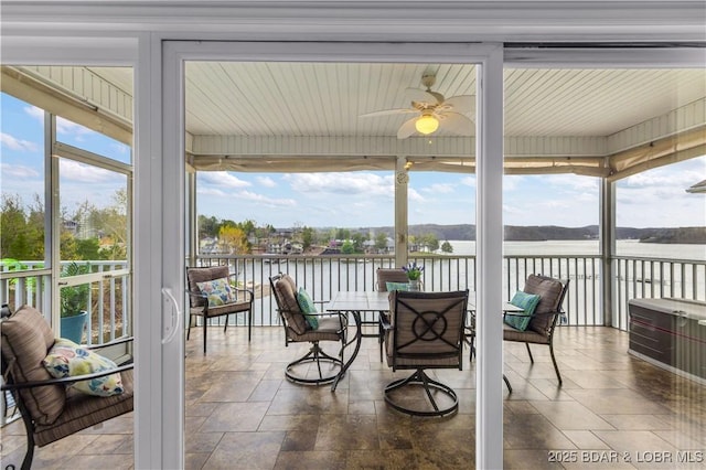 6680 Keystone Dr Unit 241, Osage Beach, MO 65065 - sunroom / solarium with a ceiling fan and a water view