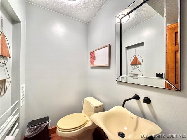 158 Oak Manor Cir, Sunrise Beach, MO 65079 - half bathroom featuring a textured ceiling and a sink