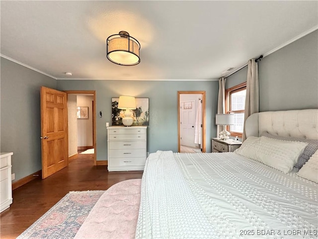 158 Oak Manor Cir, Sunrise Beach, MO 65079 - bedroom featuring dark wood-style floors and ornamental molding