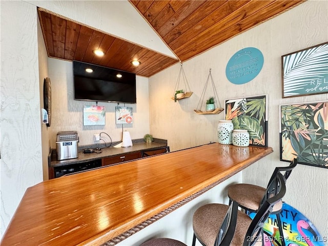 158 Oak Manor Cir, Sunrise Beach, MO 65079 - bar with wooden ceiling, lofted ceiling, and recessed lighting