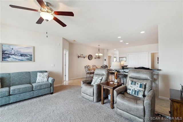 18136 Millstone Cove Rd Unit 136, Gravois Mills, MO 65037 - living room with ceiling fan, carpet, and recessed lighting