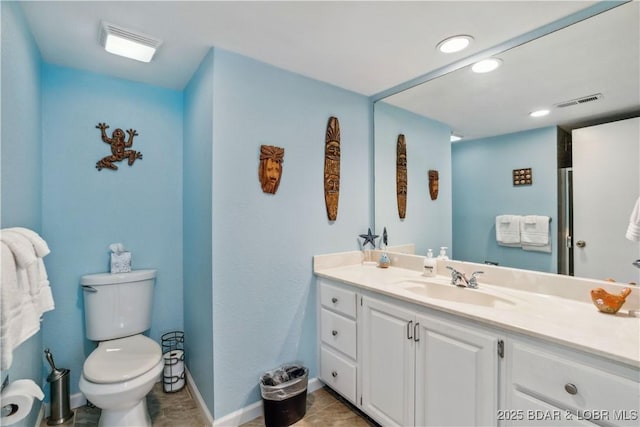 1113 Passover Rd Unit M-3, Osage Beach, MO 65065 - bathroom featuring vanity, a shower with door, tile patterned floors, and recessed lighting