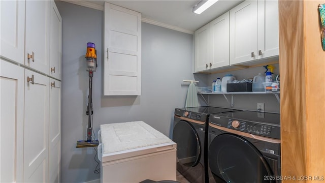 168 Moeller Way, Camdenton, MO 65020 - washroom featuring washer and dryer, cabinet space, and crown molding