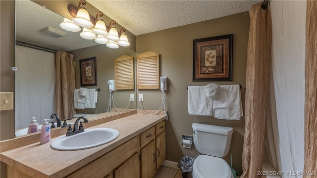400 Hopetown Dr, Osage Beach, MO 65065 - full bath with vanity, a textured ceiling, tile patterned floors, and a shower with shower curtain