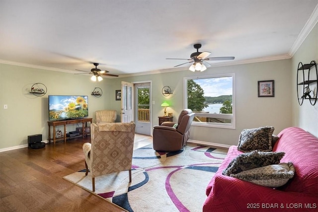 250 De Young Dr, Climax Springs, MO 65324 - living room featuring a ceiling fan and ornamental molding