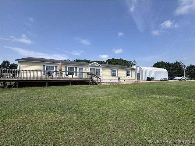974 State Rte E, Montreal, MO 65591 - back of property with a wooden deck, a yard, and crawl space