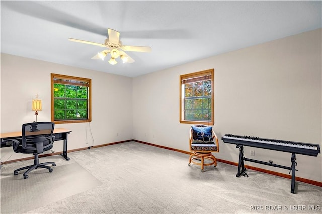 1759 Chimney Pt, Sunrise Beach, MO 65079 - office area featuring carpet flooring and a ceiling fan