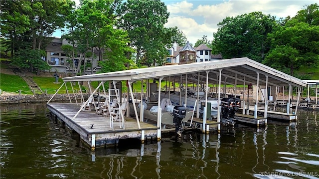 1759 Chimney Pt, Sunrise Beach, MO 65079 - dock area featuring a water view and boat lift