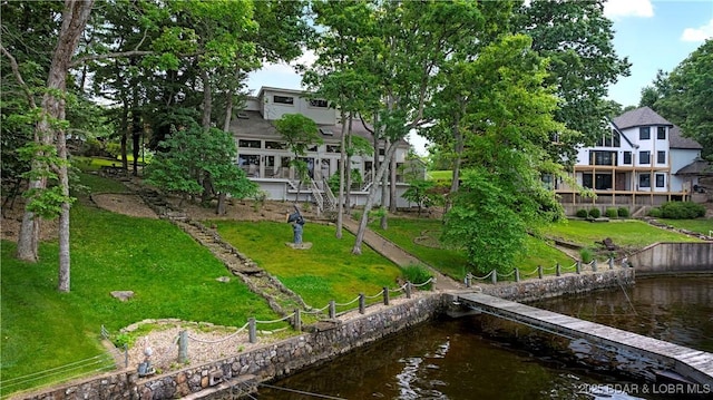 1759 Chimney Pt, Sunrise Beach, MO 65079 - dock area featuring a water view and a yard