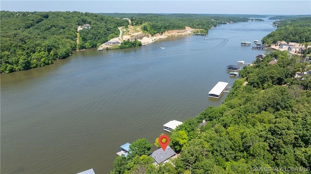 150 Trigger Rd, Linn Creek, MO 65052 - bird's eye view of a heavily wooded area and a nearby body of water