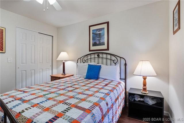 686 Clearwater Dr Unit 2C, Camdenton, MO 65020 - bedroom with a closet, ceiling fan, and wood finished floors