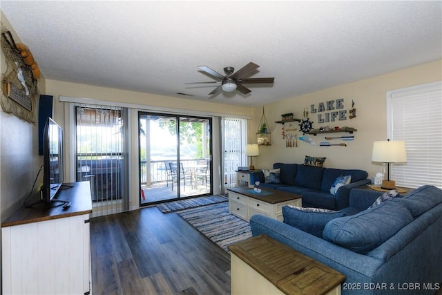 23 Willow Ridge Pt Unit 2B, Lake Ozark, MO 65049 - living area featuring a ceiling fan, wood finished floors, and a textured ceiling