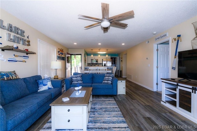 23 Willow Ridge Pt Unit 2B, Lake Ozark, MO 65049 - living area with a ceiling fan, dark wood-style floors, and recessed lighting