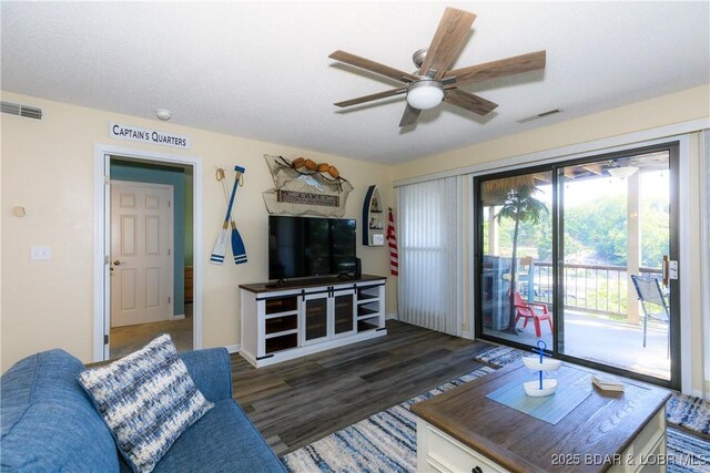 23 Willow Ridge Pt Unit 2B, Lake Ozark, MO 65049 - living area featuring wood finished floors and a ceiling fan