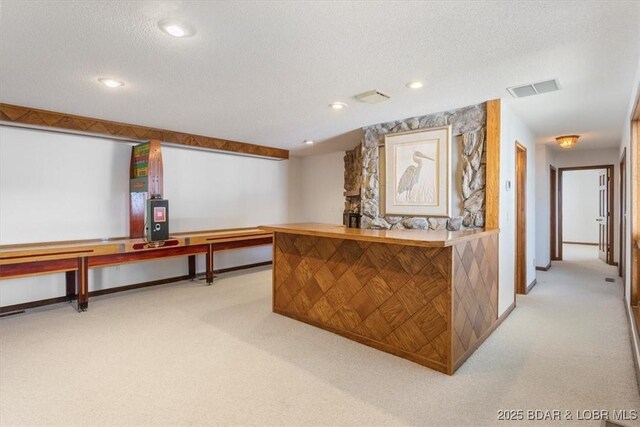 948 Cable Point Dr, Climax Springs, MO 65324 - bar area with light colored carpet, a textured ceiling, and recessed lighting