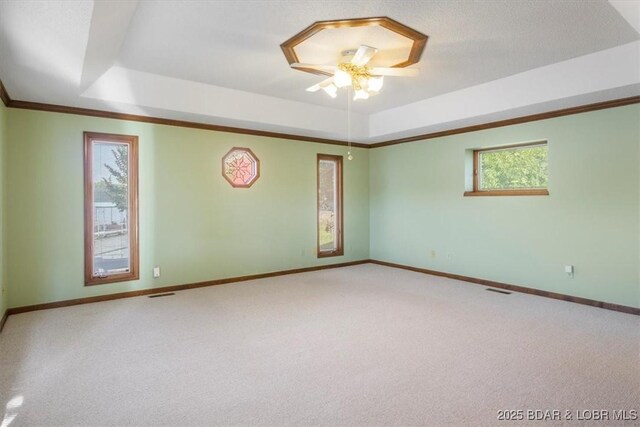 948 Cable Point Dr, Climax Springs, MO 65324 - carpeted spare room featuring a tray ceiling, ceiling fan, and crown molding