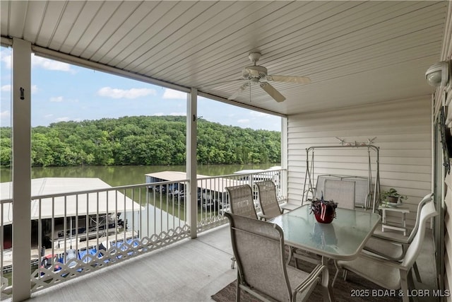 562 Hyd A Way Rd Unit 3F, Camdenton, MO 65020 - patio / terrace with ceiling fan, a water view, and outdoor dining space