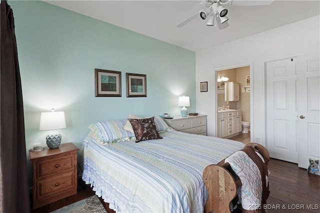 562 Hyd A Way Rd Unit 3F, Camdenton, MO 65020 - bedroom featuring wood finished floors, ensuite bath, and a ceiling fan