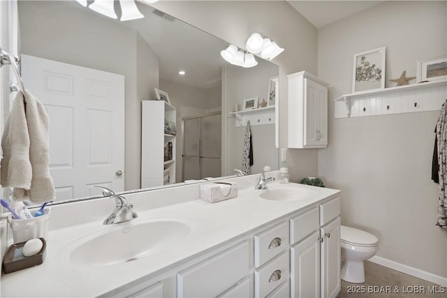 562 Hyd A Way Rd Unit 3F, Camdenton, MO 65020 - bathroom with a shower stall, double vanity, and tile patterned flooring