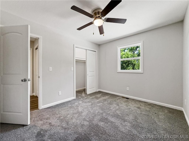 326 State Rd W, Macks Creek, MO 65786 - unfurnished bedroom featuring carpet, a closet, and ceiling fan