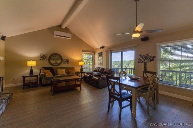415 Staniel Cay Dr, Osage Beach, MO 65065 - dining room with a wall mounted air conditioner, dark wood-type flooring, and ceiling fan