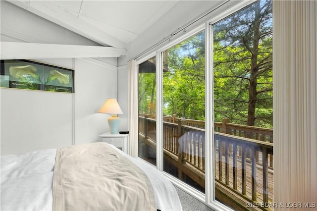146 Tree Top Dr Unit 8, Four Seasons, MO 65049 - bedroom featuring lofted ceiling and access to outside