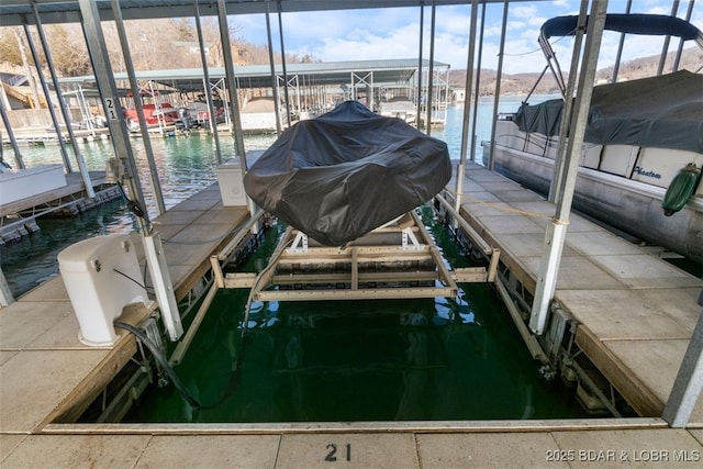 464 Cedar Heights Dr Unit 3G, Camdenton, MO 65020 - dock area with boat lift and a water view