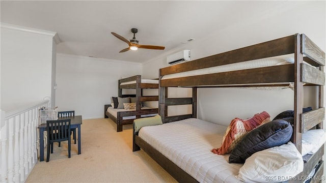 2268 Breezy Acres Rd, Osage Beach, MO 65065 - bedroom featuring an AC wall unit, carpet, and ornamental molding