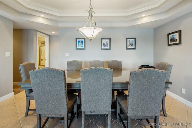 68 Lighthouse Rd Unit 906, Lake Ozark, MO 65049 - tiled dining space with a tray ceiling, recessed lighting, and crown molding