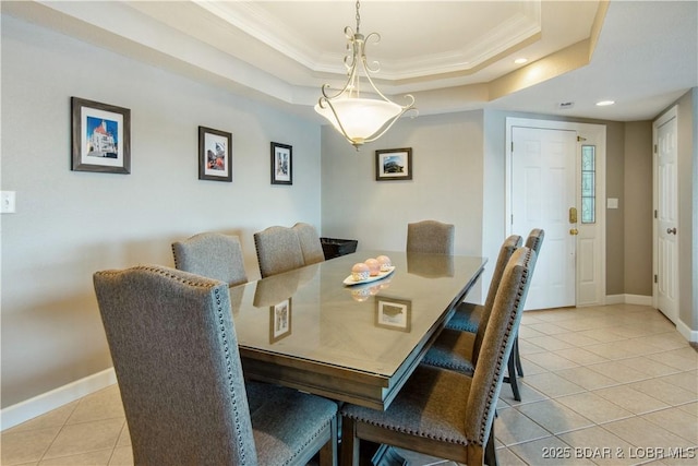 68 Lighthouse Rd Unit 906, Lake Ozark, MO 65049 - dining room featuring light tile patterned floors, a tray ceiling, ornamental molding, and recessed lighting
