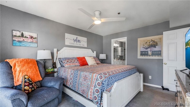 1201 W Harbour Towne Dr Unit 1201, Lake Ozark, MO 65049 - carpeted bedroom with connected bathroom and ceiling fan
