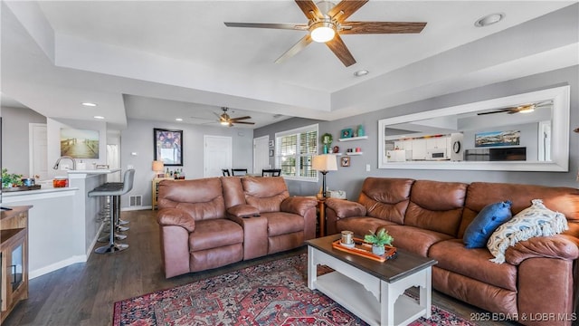 1201 W Harbour Towne Dr Unit 1201, Lake Ozark, MO 65049 - living area with a ceiling fan, wood finished floors, and recessed lighting