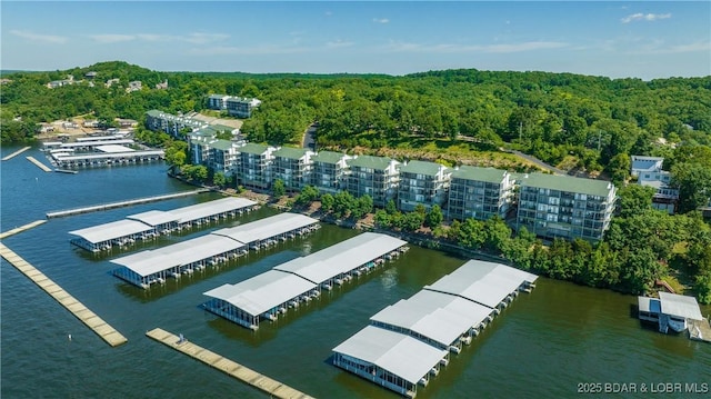 1201 W Harbour Towne Dr Unit 1201, Lake Ozark, MO 65049 - drone / aerial view of a forest and a large body of water
