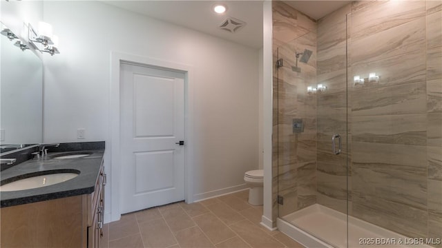 104 Sierra Bay Dr Unit 1C, Camdenton, MO 65020 - full bathroom with a shower stall, double vanity, tile patterned flooring, and recessed lighting