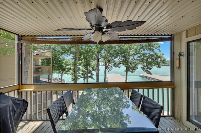 2500 Bay Point Dr Unit 331, Osage Beach, MO 65065 - deck with a water view, a ceiling fan, and area for grilling