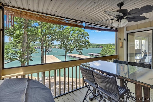 2500 Bay Point Dr Unit 331, Osage Beach, MO 65065 - wooden deck with a water view and ceiling fan