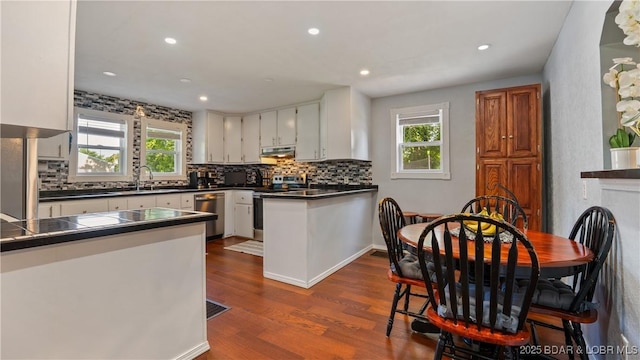 121 W 9th St, Eldon, MO 65026 - kitchen with appliances with stainless steel finishes, plenty of natural light, decorative backsplash, and recessed lighting