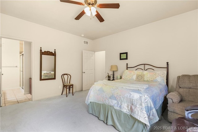 396 Elm Tree Ln, Camdenton, MO 65020 - tiled bedroom featuring carpet and a ceiling fan