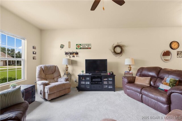 396 Elm Tree Ln, Camdenton, MO 65020 - carpeted living area with ceiling fan