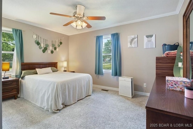 901 Larkin Dr, Eldon, MO 65026 - bedroom with multiple windows, crown molding, carpet flooring, and ceiling fan