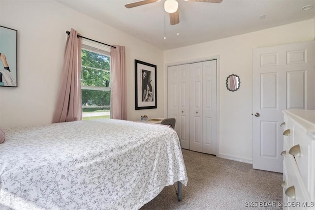 901 Larkin Dr, Eldon, MO 65026 - bedroom featuring carpet, a closet, and a ceiling fan