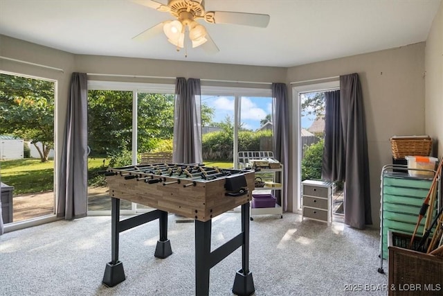 901 Larkin Dr, Eldon, MO 65026 - rec room featuring carpet and ceiling fan