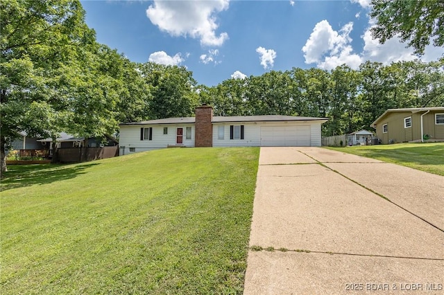 278 Panoramic Dr, Camdenton, MO 65020 - single story home with driveway, a front yard, a chimney, and a garage