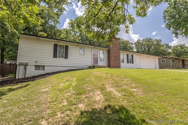278 Panoramic Dr, Camdenton, MO 65020 - ranch-style house with a garage, a front yard, and a chimney