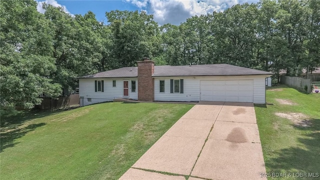 278 Panoramic Dr, Camdenton, MO 65020 - ranch-style house with a garage, concrete driveway, and a chimney