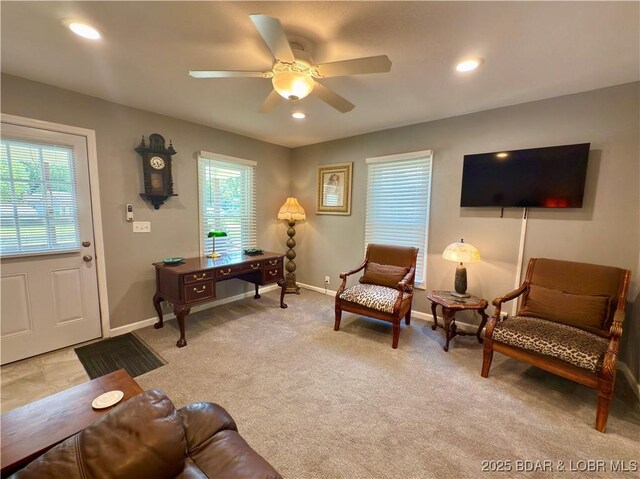 435 Main St, Newburg, MO 65550 - living room with healthy amount of natural light, a ceiling fan, recessed lighting, and light carpet
