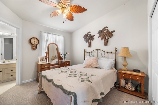 40 Lighthouse Rd Unit 2-301, Lake Ozark, MO 65049 - bedroom with light colored carpet, connected bathroom, and ceiling fan